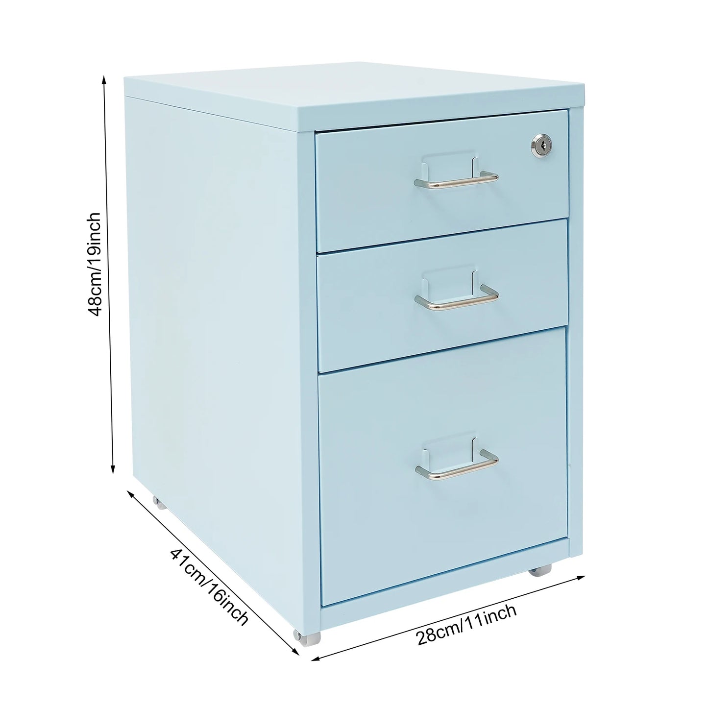 Bymaocar 3-Tier Vertical Cold-Rolled Steel Mobile File Cabinet With Lock