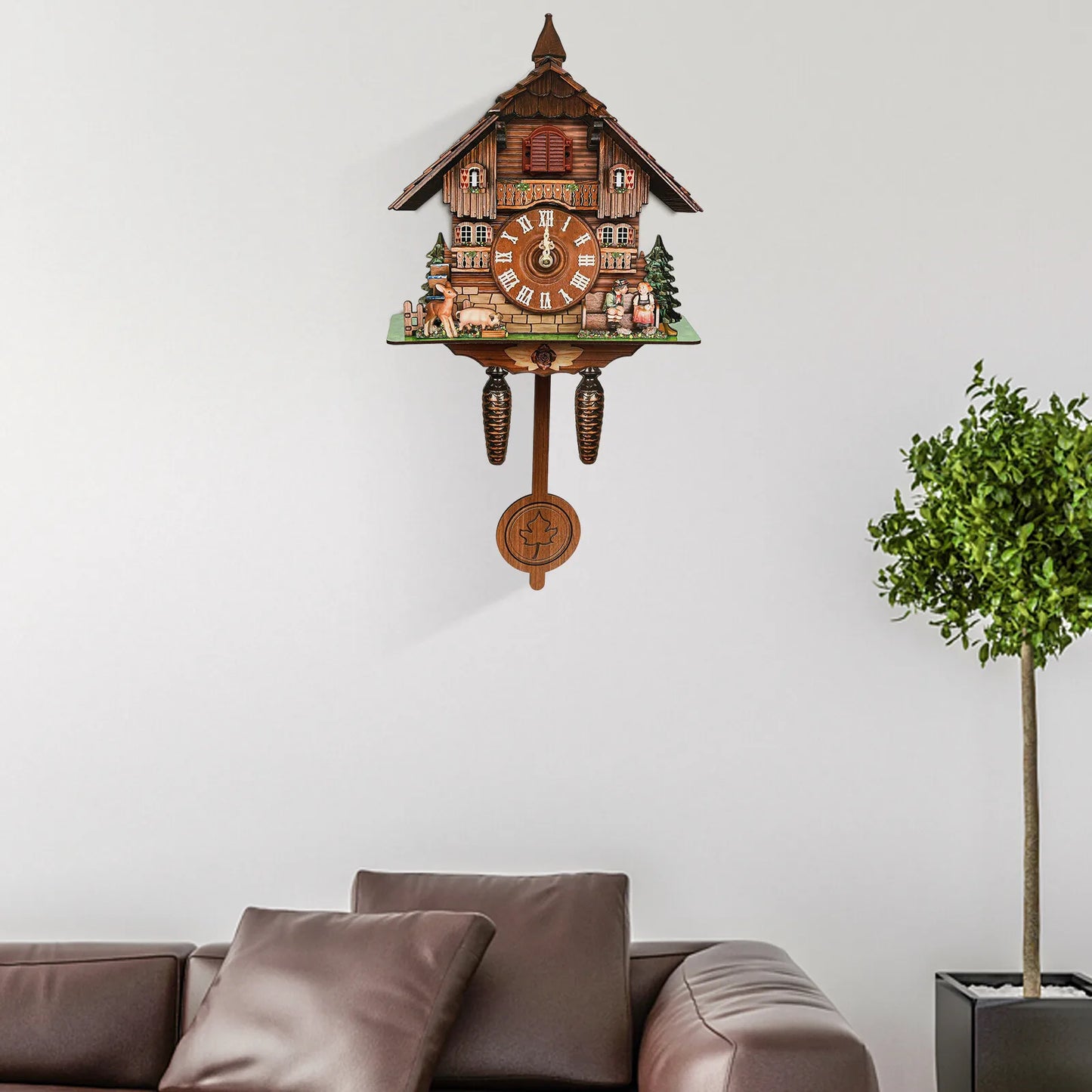 Cuckoo Wall Clock Traditional Chalet Forest House Pendulum Quartz Clock