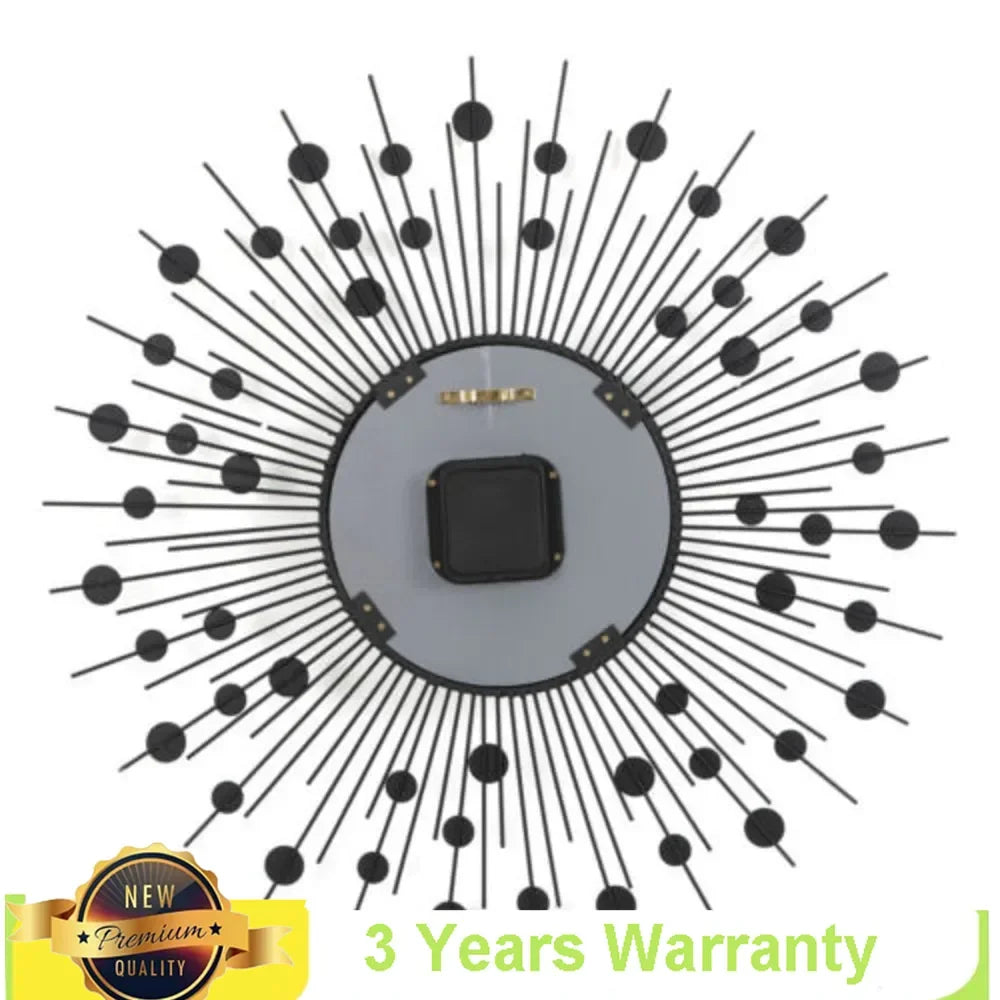 3D Sunburst Metal Wall Clock Modern Diamond Battery Operated