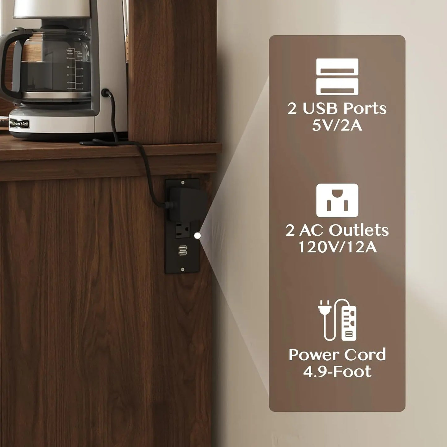 Farmhouse Coffee Bar Cabinet With Storage And Charging Station