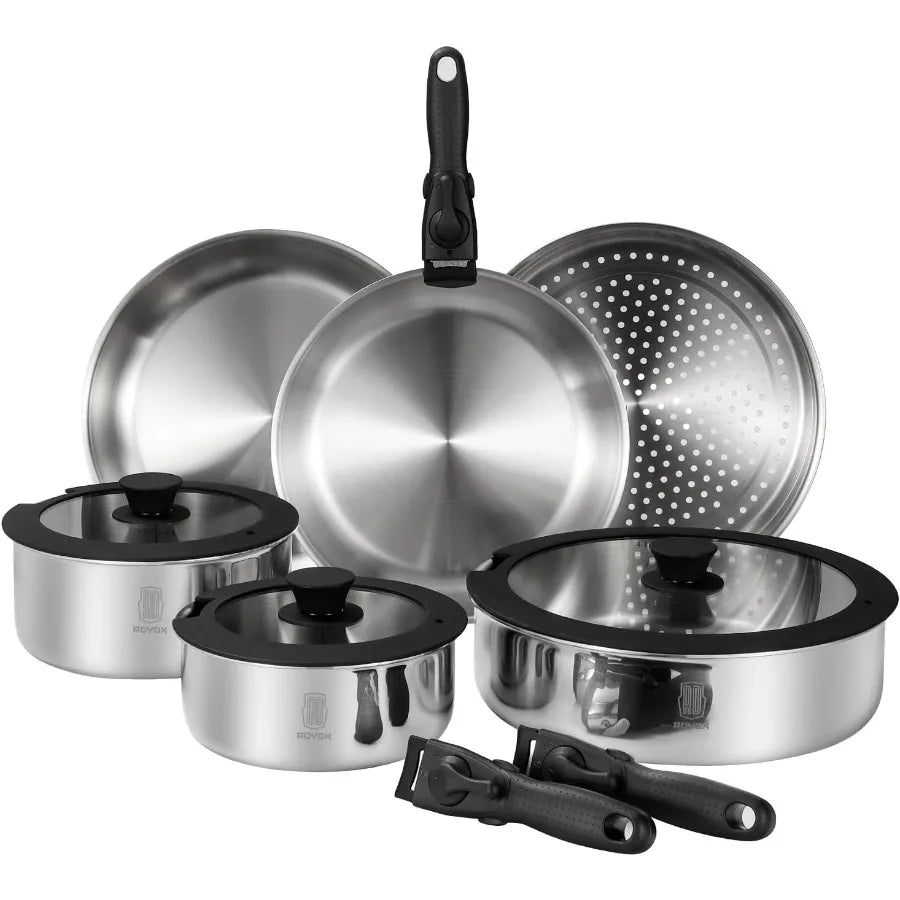 3Ply Stainless Steel Cookware Set With Removable Handles Induction Safe