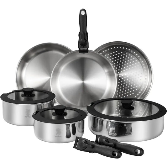 3Ply Stainless Steel Cookware Set With Removable Handles Induction Safe