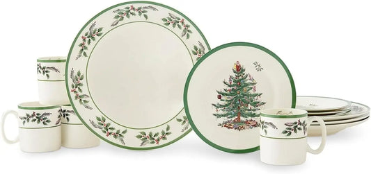 Christmas Tree Dinnerware Set Festive Holiday Tableware Plates Mugs