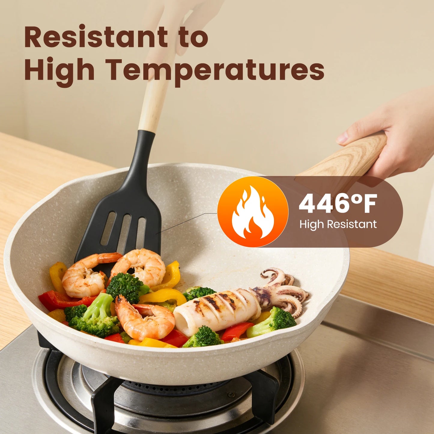 Silicone Wooden Handle 44 Piece Non Stick Kitchen Utensil Set