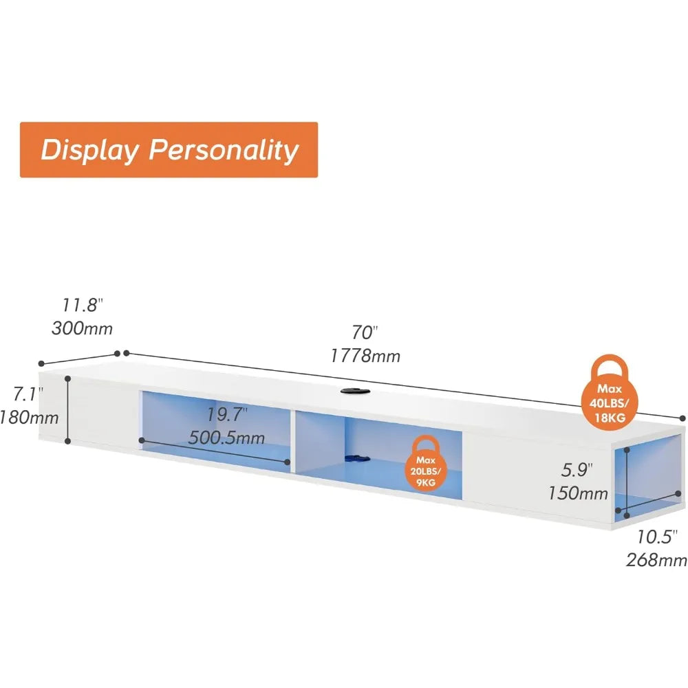 70 inch Floating TV Shelf for 75 inch TV, Floating TV Stand with Storage Under TV for Living Room, Entertainment Center for Wall