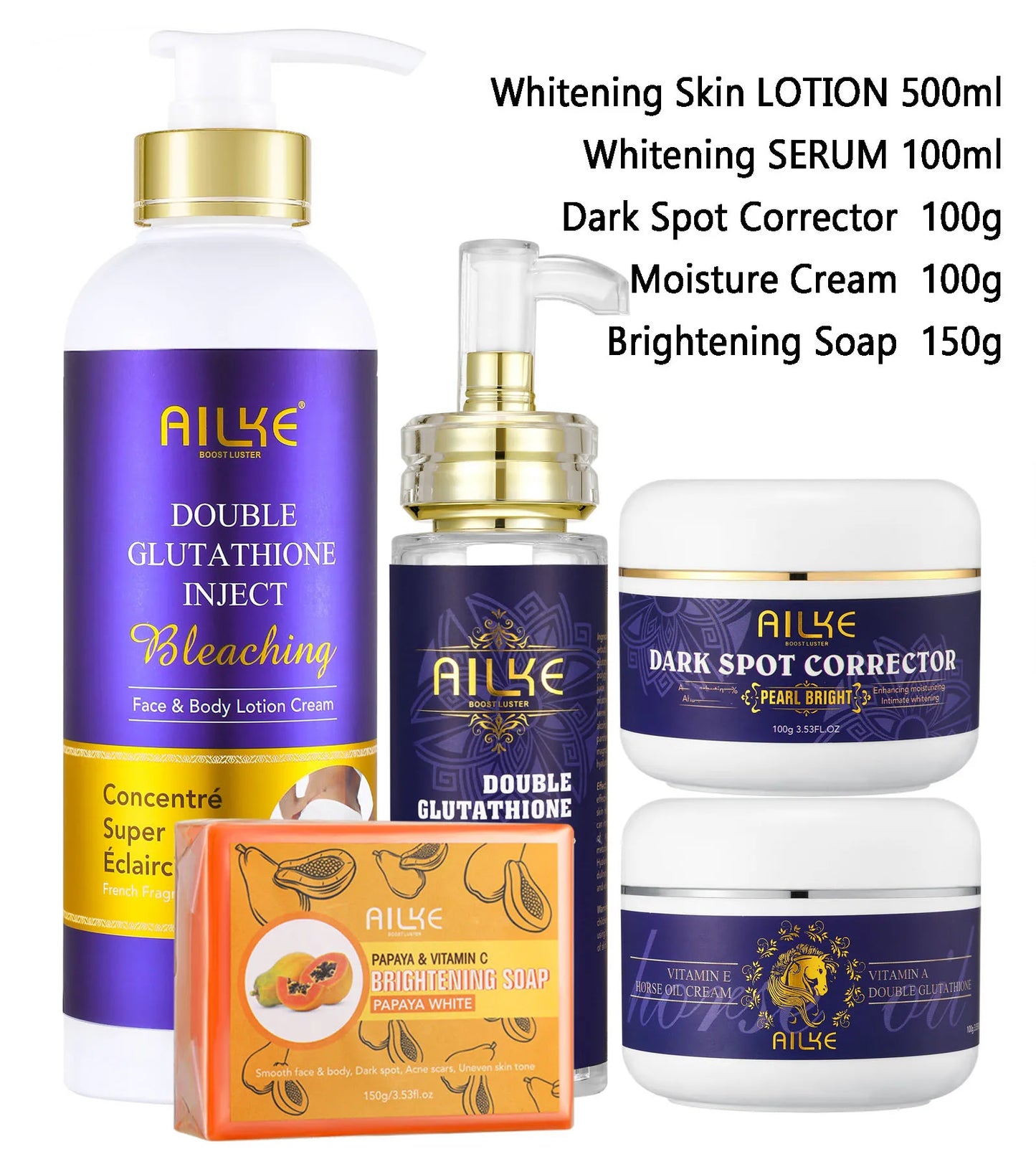 AILKE Glutathione 5 In 1 Skin Care Kit Serum Lotion