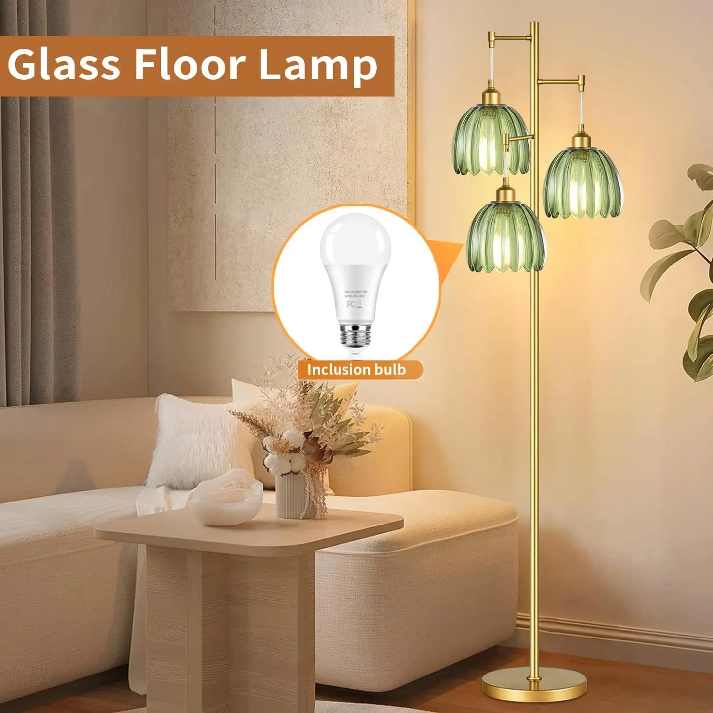 XMSJ Mid Century Modern Floor Lamp With Brass Tree