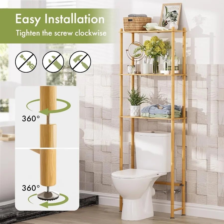 XIUWO Over Toilet Storage Bamboo 3-Tier Organizer Rack