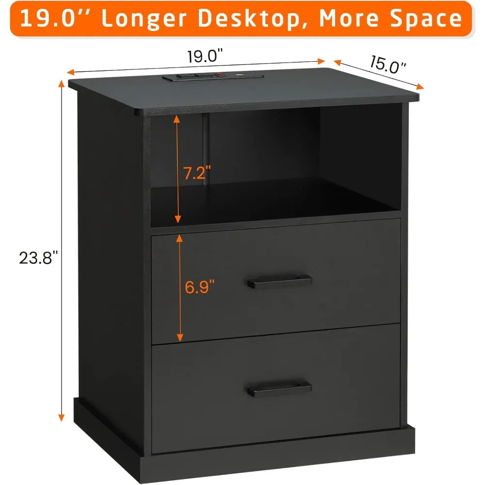 ANGDUO Nightstand With Charging Station And Storage Drawers