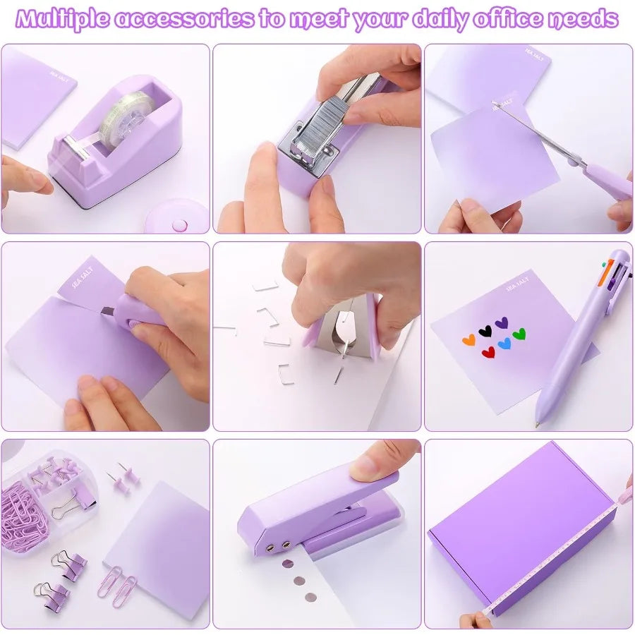 High-concerned Desk Accessory Kit With Stapler, Tape Dispenser, Ballpoint