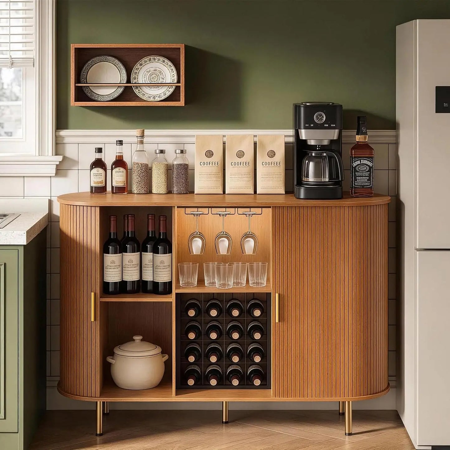 Fluted Wine Bar Cabinet With Storage And Wine Rack