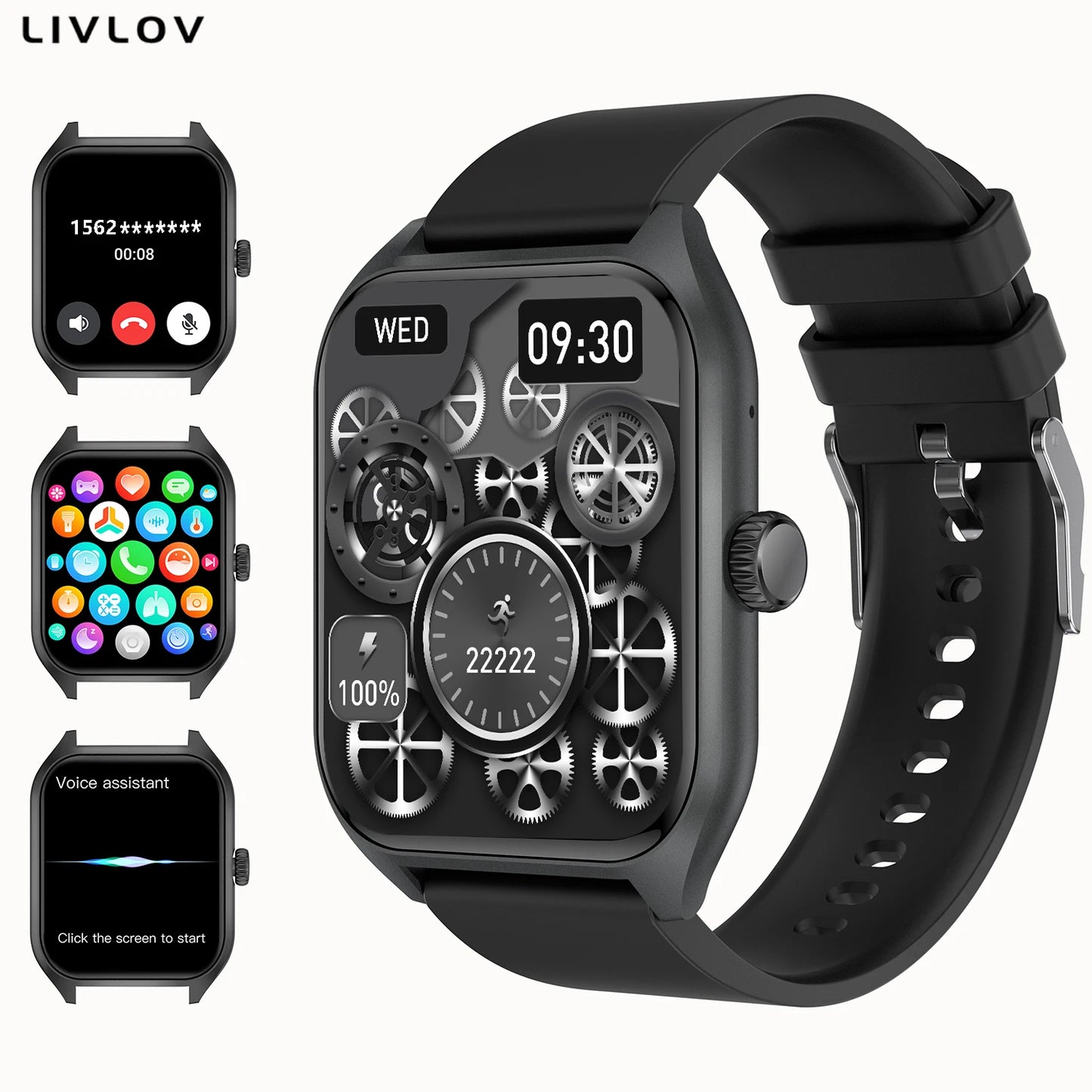 LIVLOVCP AI Voice Assistant Smart Watch HD Screen Heart Rate Monitor