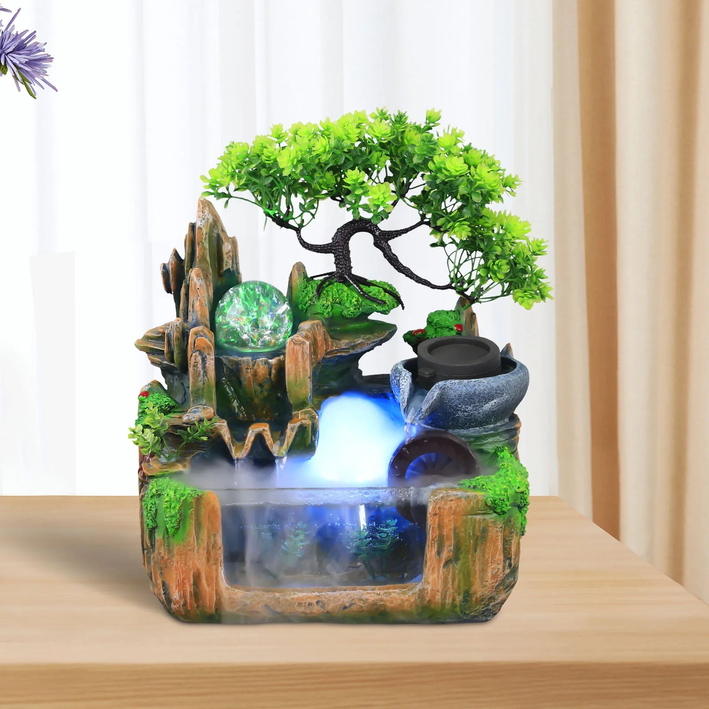 Rockery Water Fountain Indoor Tabletop Decor With LED Light And Mist