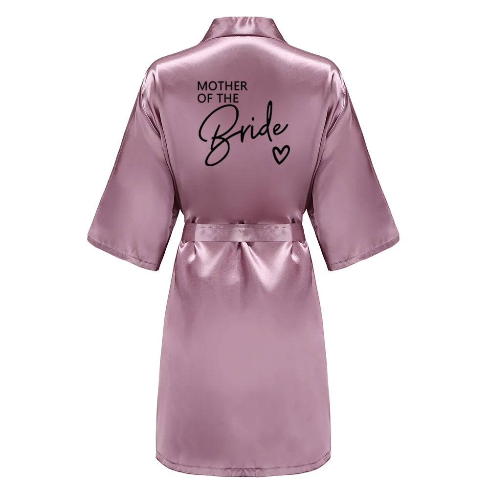 Wedding Party Team Bride Robe With Black Letters Kimono Satin Pajamas Bridesmaid Bathrobe SP003
