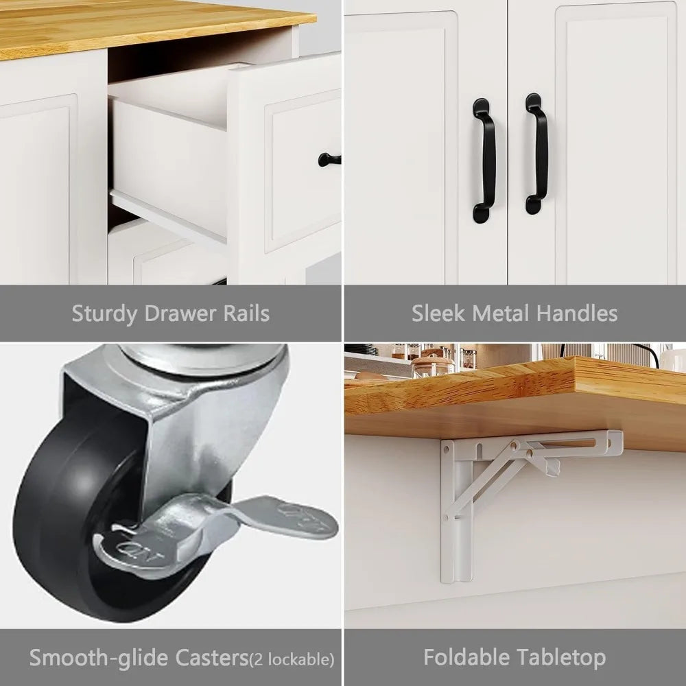 Rolling Kitchen Island With Storage Spice Rack And Towel Rack