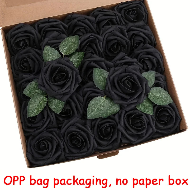 25pcs Artificial Roses With Stems For DIY Wedding Bouquets