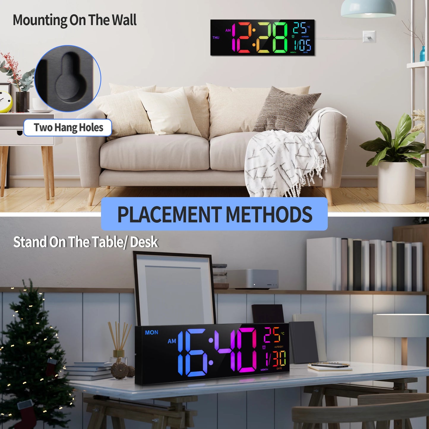 Digital Wall Clock With LED Display Remote Alarm Temperature