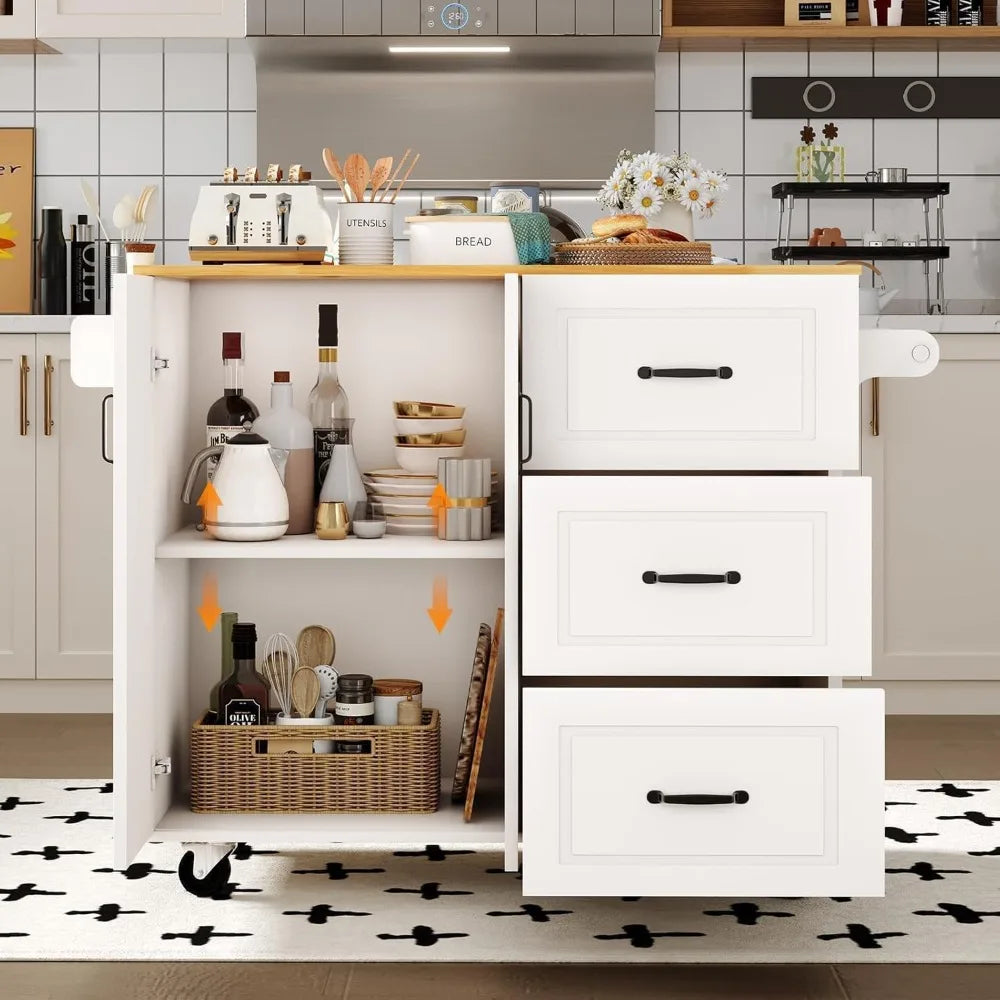 Rolling Kitchen Island With Storage Spice Rack And Towel Rack