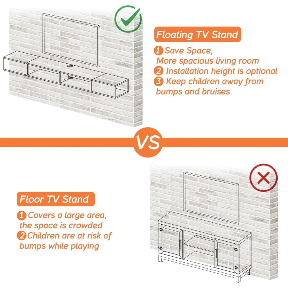 70 inch Floating TV Shelf for 75 inch TV, Floating TV Stand with Storage Under TV for Living Room, Entertainment Center for Wall