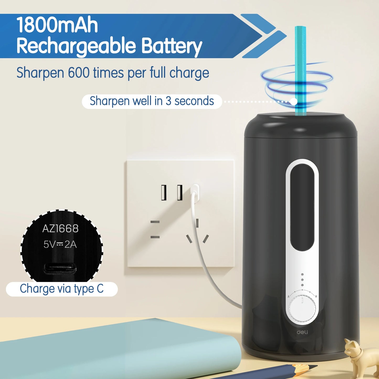 Deli Electric Pencil Sharpener Fully Automatic Auto In Out