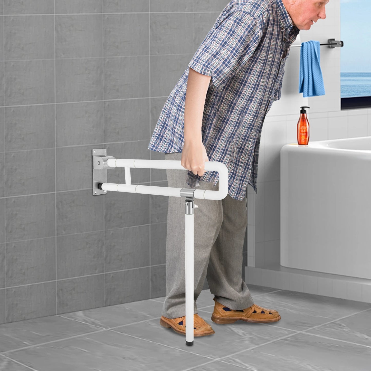 Foldable Toilet Grab Bar Wall Mount Assist Handle Support