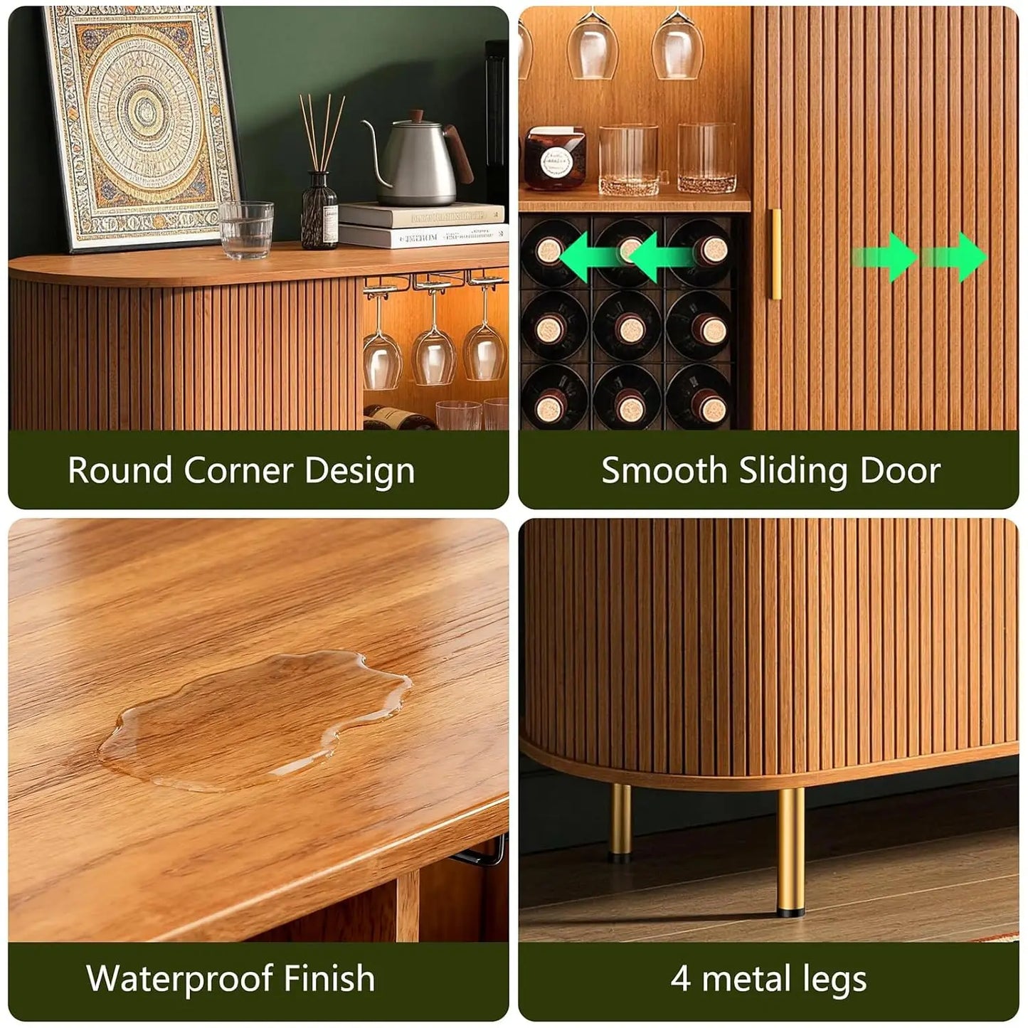 Fluted Wine Bar Cabinet With Storage And Wine Rack