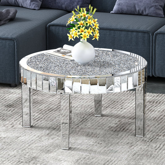 SHYFOY Modern Round Mirrored Coffee Table With Crystal Inlay