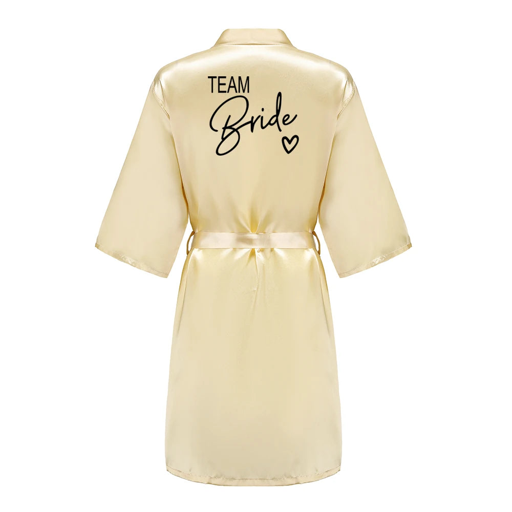 Wedding Party Team Bride Robe With Black Letters Kimono Satin Pajamas Bridesmaid Bathrobe SP003