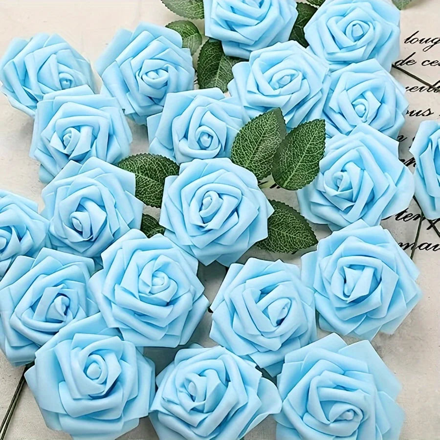 25pcs Artificial Roses With Stems For DIY Wedding Bouquets