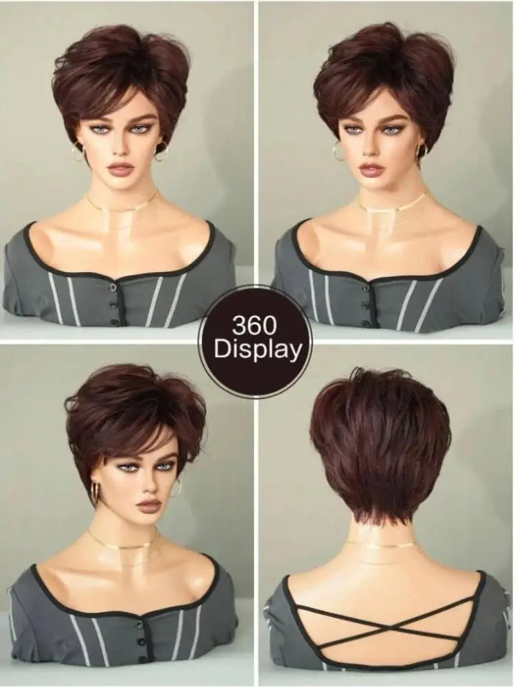 Short Elf Cut Wig With Bangs For Women Synthetic Daily Wear